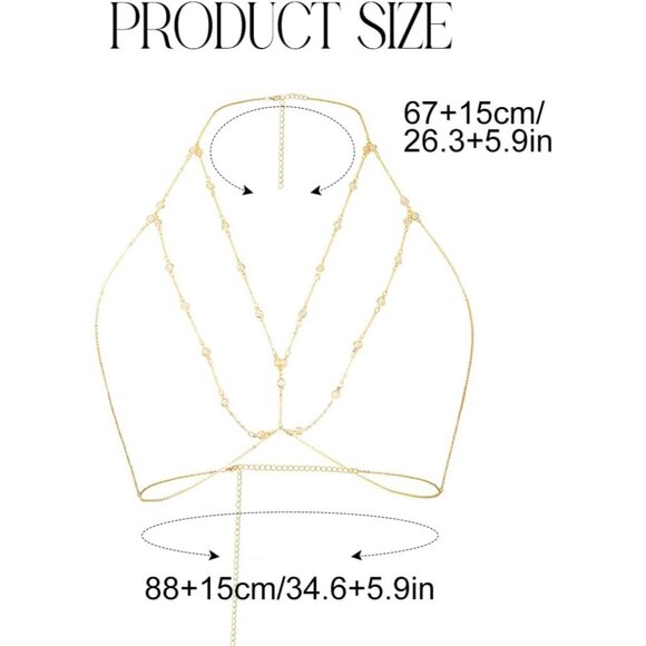 Boho Layered Bra Body Chain Sparkly Crystal Chest Chain Beach BIkini - Picture 3 of 7